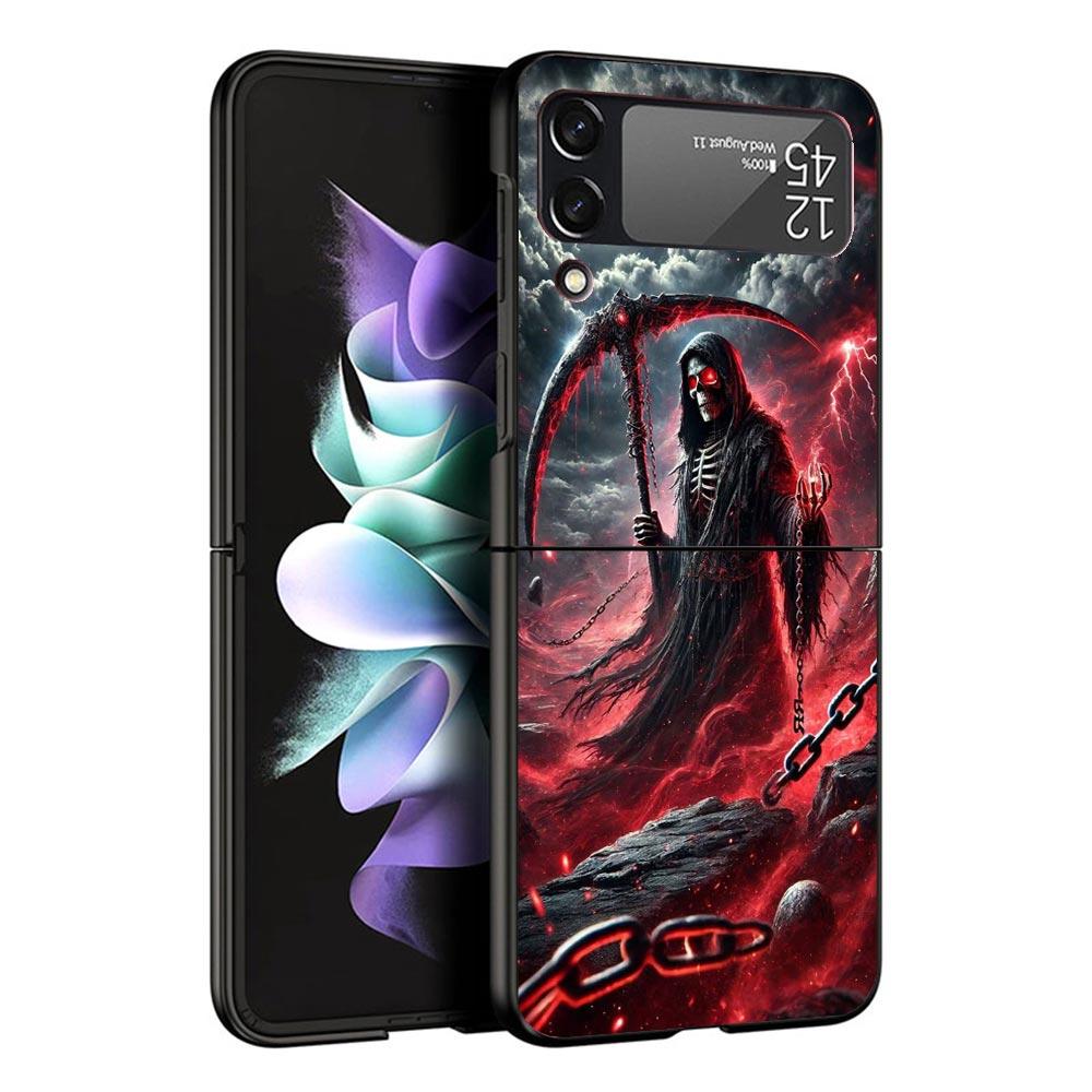 

Death Grim Reaper Skull Scythe Black Phone Case For Samsung ZFlip7 ZFlip6 ZFlip5 ZFlip4 ZFlip3 5G Hard Protective Galaxy Z Flip Samsung Z Flip 5