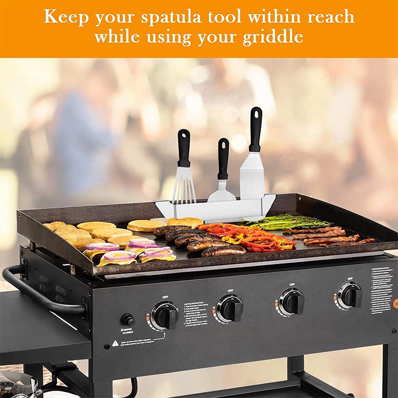 LMETJMA Stainless Steel Griddle Spatula Stand Grill Barbecue Tool Rack Hold Rack Griddle Accessories Holder Clip JT44