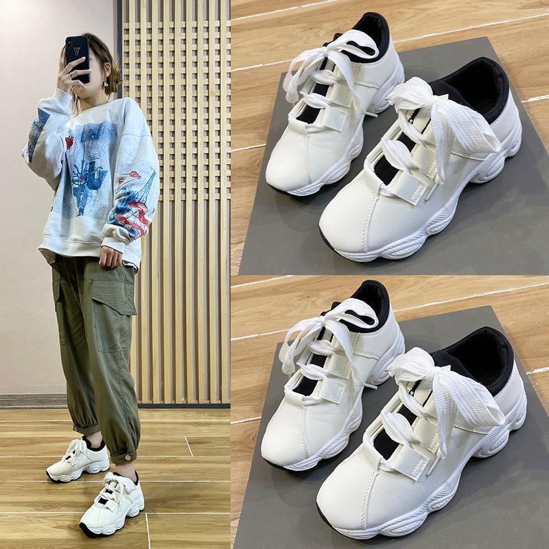 

Platform white shoes women s 2021 new autumn and winter low-top dad shoes trendy sports and leisure muffin board shoes comfortable 35