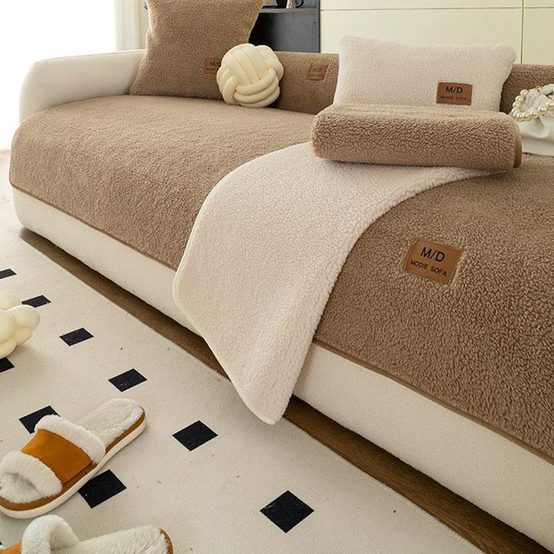 Lamb Plush Sofa Cushion for Autumn and Winter Thick Warm Solid Cushion for Living Room Anti Slip Furniture Protection Slipcover 7070cm кофейный 2450₽
