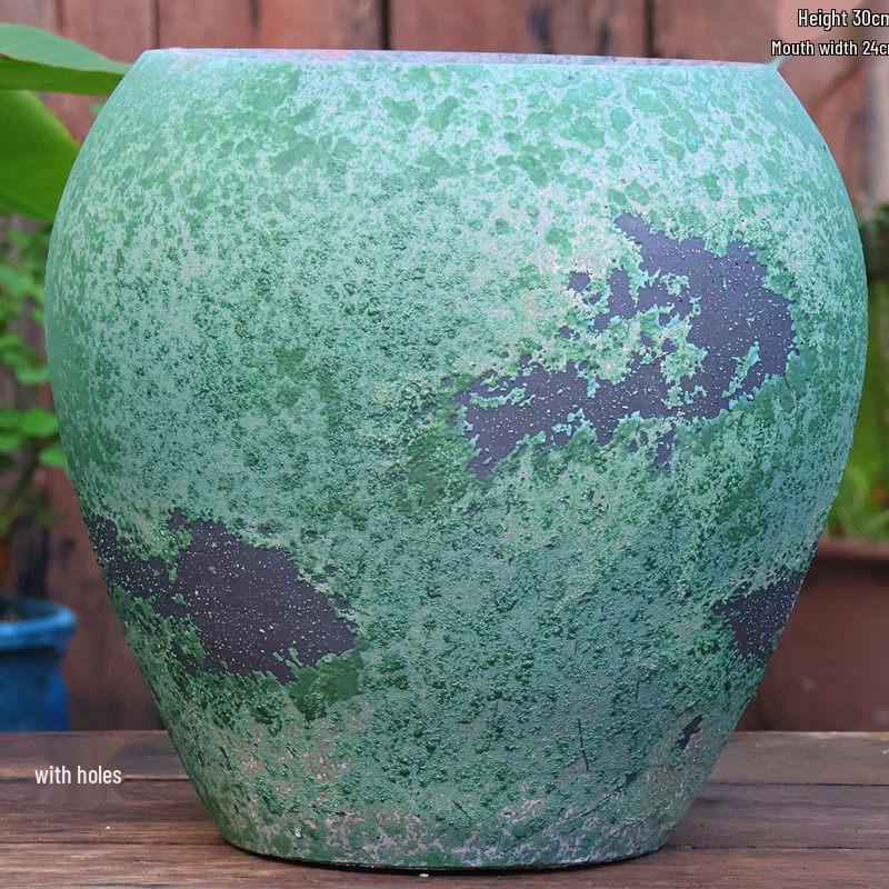 Large Retro Handmade Ceramic Planter for Succulents and Bougainvillea - Aged Coarse Pottery for Hotel and B&B Decor.
