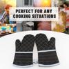 1 Pair Extended Oven Mitts Heat-Insulating 260 Celsius Celsius500 Degrees F Kitchen-Gloves Thick Terrycloth Lining Grids Horizontal Stripes Pattern Fo