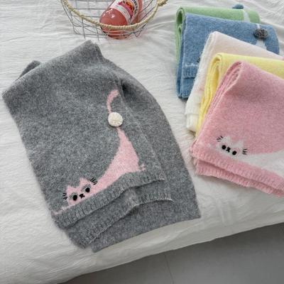 Winter 2025: Niedlicher Strickschal im koreanisch-japanischen Stil mit Kätzchenmotiv für Damen