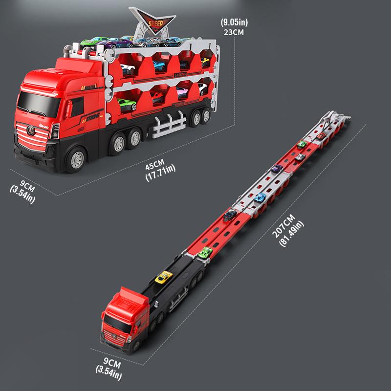 Ejektor Containerbil Sammenleggbar Bane Anleggsbil med 24/16/8 Legeringsbil Barneleke Trekk-tilbake-bil Leke Julegaver