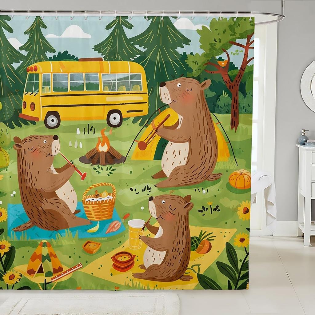 Funny Capybara Shower Curtain Waterproof Polyester Fabric Lovely Nature Wildlife Bath Curtain Japanese Style Bathroom Decor