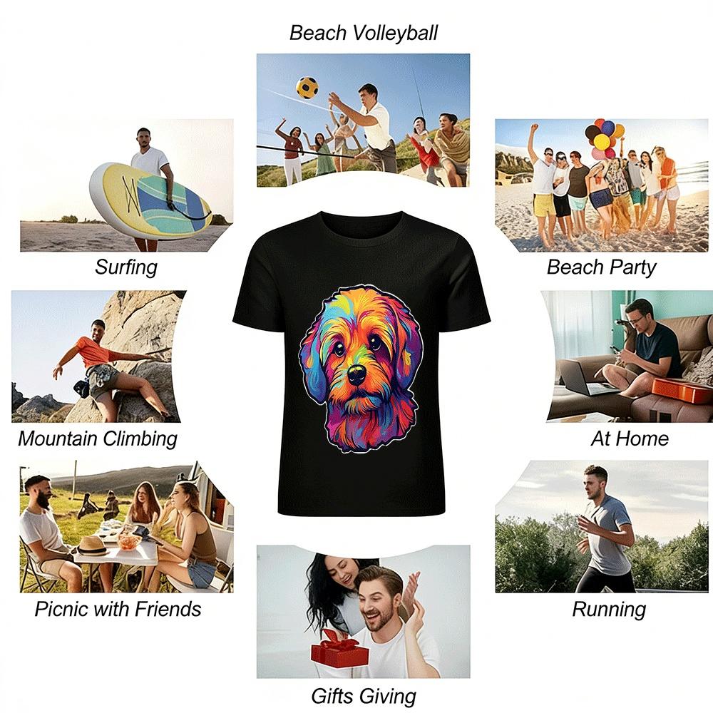 Colorful Cute Dog Art Print Casual Unisex Top Pure Cotton T-shirt