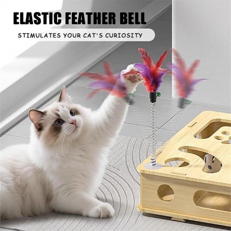 Stable Interactively Wooden Cats Scratching Toy Puzzle Mazes and Bells Ball for Engaging Playing and Natural Claws Care