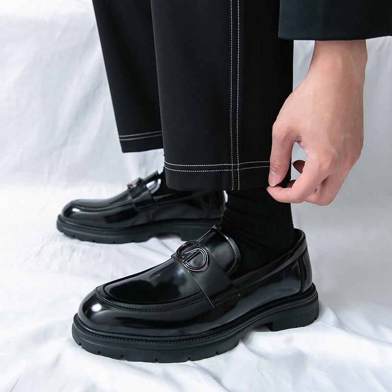 Four Seasons Leather Shoes Men's Loafers Platform Sole Round Head Business Casual Leather Shoes One Pedal Sleeve Men's Shoes British Trendy Shoes