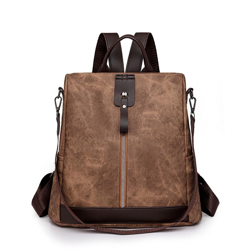 Zipper Backpack Women's Block Color Backpack Female Anti-Theft Schoolbag