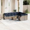 10 Piece Garden Sofa Set with Cushions Gray Poly Rattan