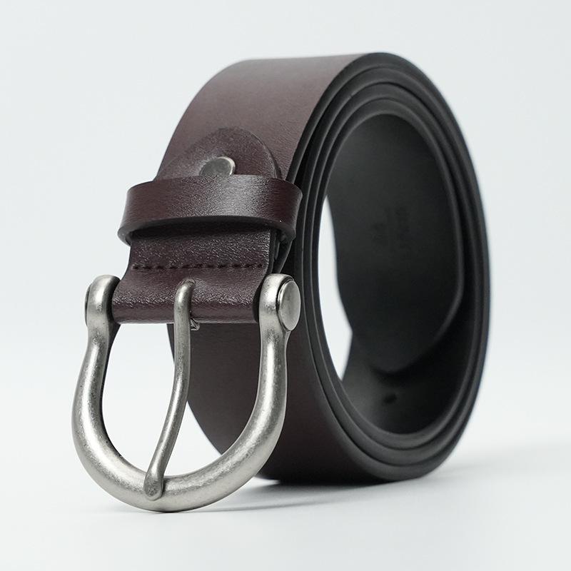 Men's Retro Genuine Leather Belt - Pin Buckle Cowhide Waist Belt for Business and Casual Wear, Suitable for Middle-Aged and Young Men.