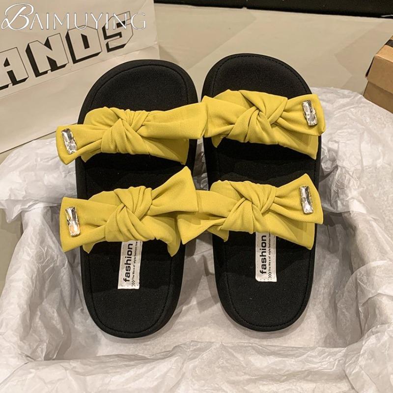 Bow Women Flats Platform Slippers Casual Summer Shoes New Sandals 2025 Open Toe Woman Beach Flip Flops Walking Slides
