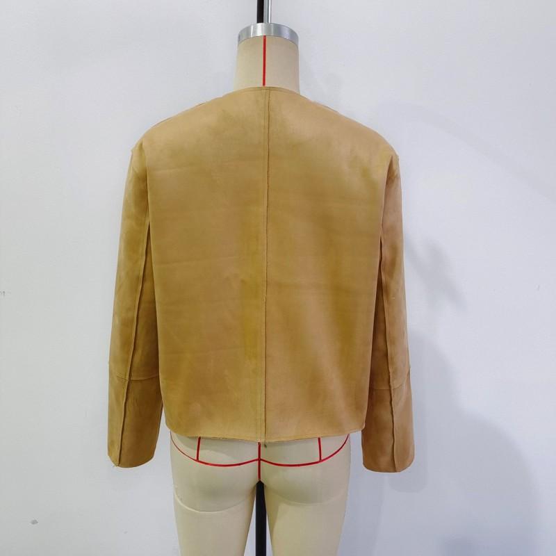 Womens Velvet-Texture Chic Short Jacket Coat In Khaki - Sweet Elegant Casual Outerwear Fall