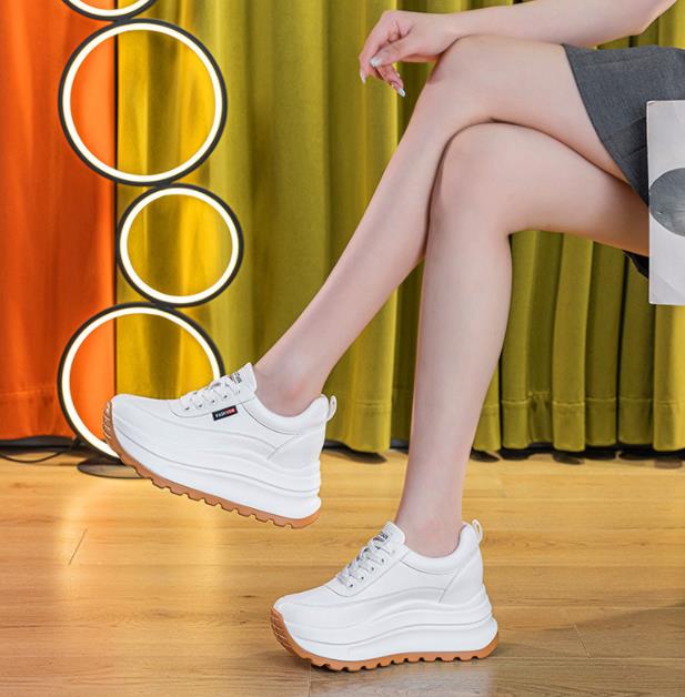 8CM Heel Sneakers Genuine Leather White Platform Sneakers for Women Chunky Platform Women New Sneaker Shoes Wedge Heel