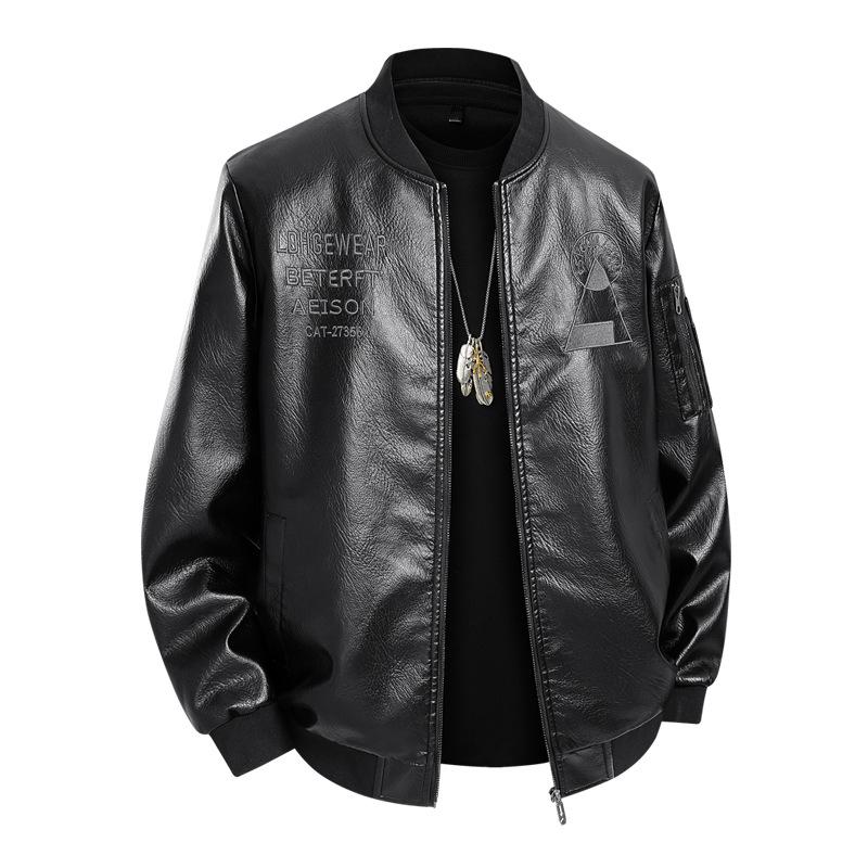 Men's Plus Size Leather Pilot Jacket - Spring/Autumn American Motorcycle Style