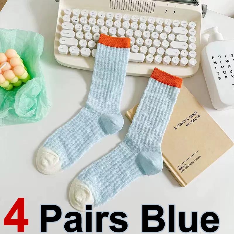 4 Pairs Women Mid To Small Leg Socks Knee High Socks Socks Black White Gray Summer Thin Sweet Style Transparent Stacked Socks