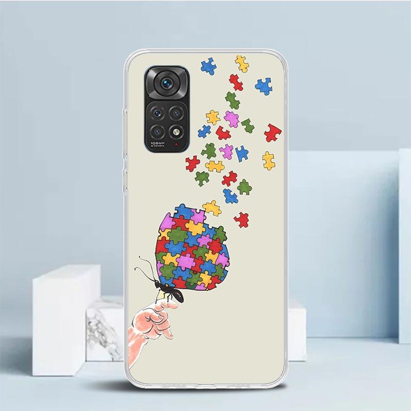 

Autism Support Puzzle Phone Case For Xiaomi Redmi Note 15 14 14S 13 12S 12 Pro Plus 11S 11 11T 11E 10S 10 + Soft TPU Back Cover Redmi Note 14 Pro 4G