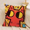 Art Dopamine Doodle Cat Cushion Cover Silky Short Plush Invisible Zipper Dustproof Sofa Pillow Case For Home Decor
