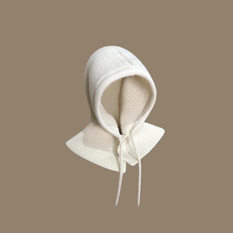 Style Hat Versatile Solid Color Warm Cover With Drawstring Hatscaps Knitted