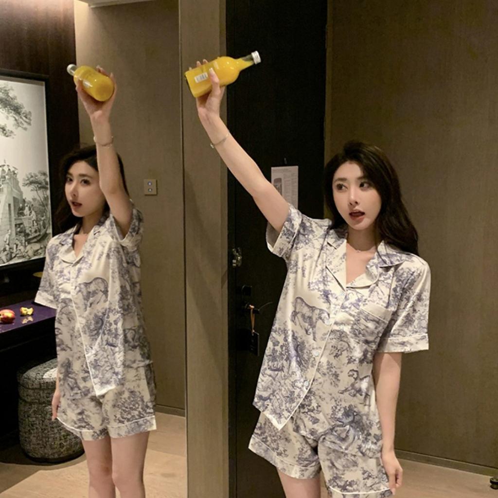 China Stil Tinte und Waschen Landschaft Malerei Pyjamas Frauen Neue Sommer Kühle Weibliche Nachtwäsche Klassische Elegante Kurze Housewear