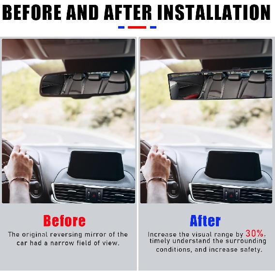 12.1 Inch Interior Clip-On Panoramic Convex Rear View Mirror For Car, Extended Rearview Accessory (White)