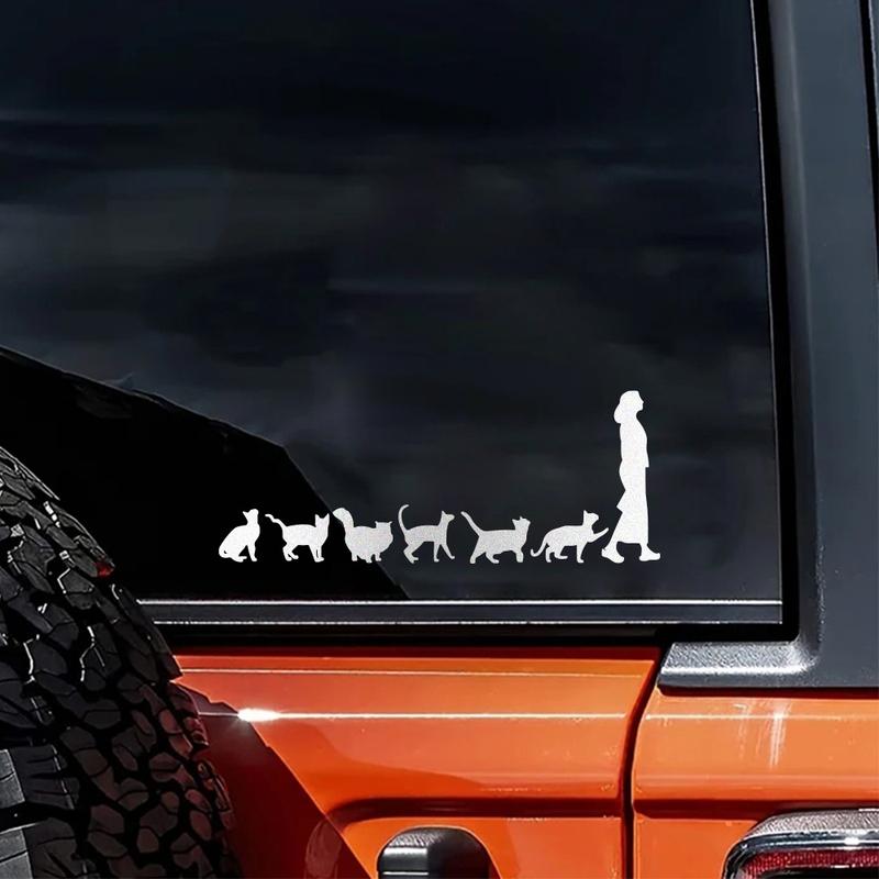 Reflective Lady Cats Follow Woman Vinyl Stickers for Car Van Truck SUV Body Side Window Animal Graphic Decals Decor Accessories