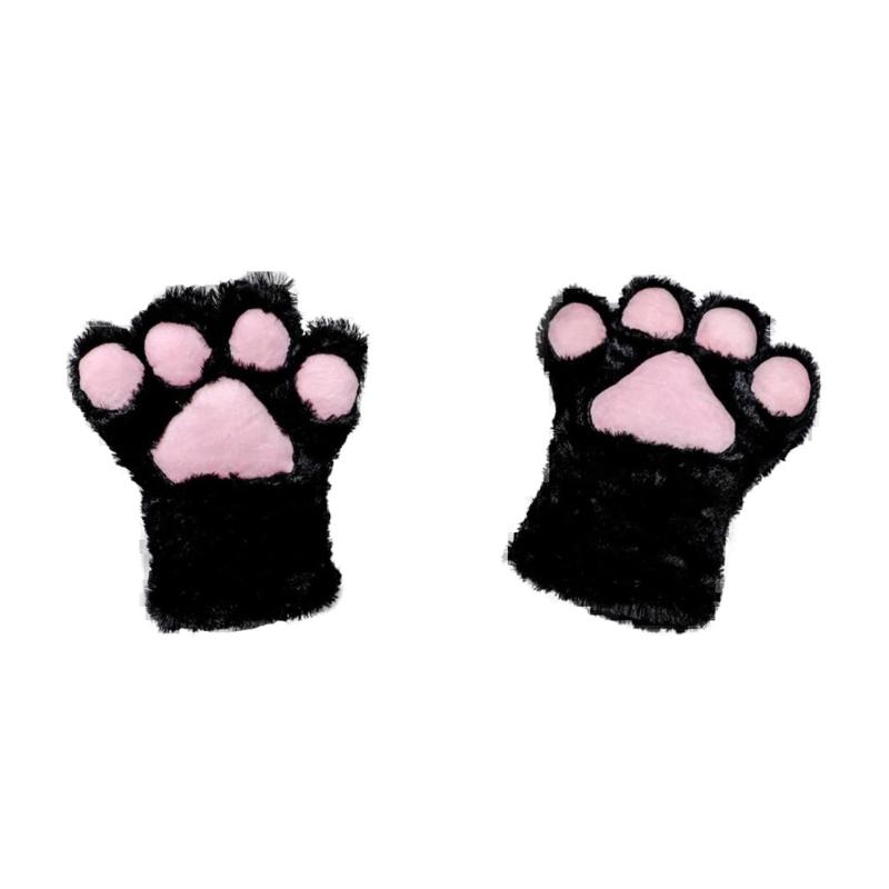 Cat Ears Headband and Furry Paws Gloves Halloween Party Costume Accessories