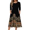 3/4-Ärmel Damenkleid Lässig Fließend A-Linie Midi T-Shirt Kleider mit Taschen Rundhalsausschnitt Urlaub Boho Strand Sommerkleid