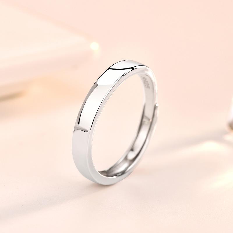 

Li Ming Korean Style S925 Sterling Silver Couple Rings - Engraved Men s and Women s Plain Band Adjustable Open