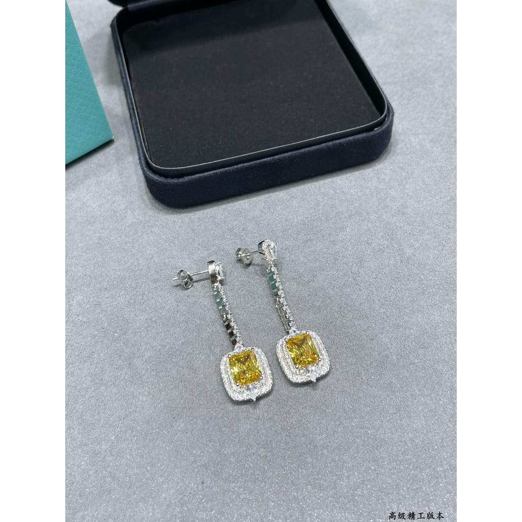 Yellow Diamond Earrings, Colored Gemstones, Non Allergic Electroplating, Thick Gold Birthday Gift, Daily Dressing