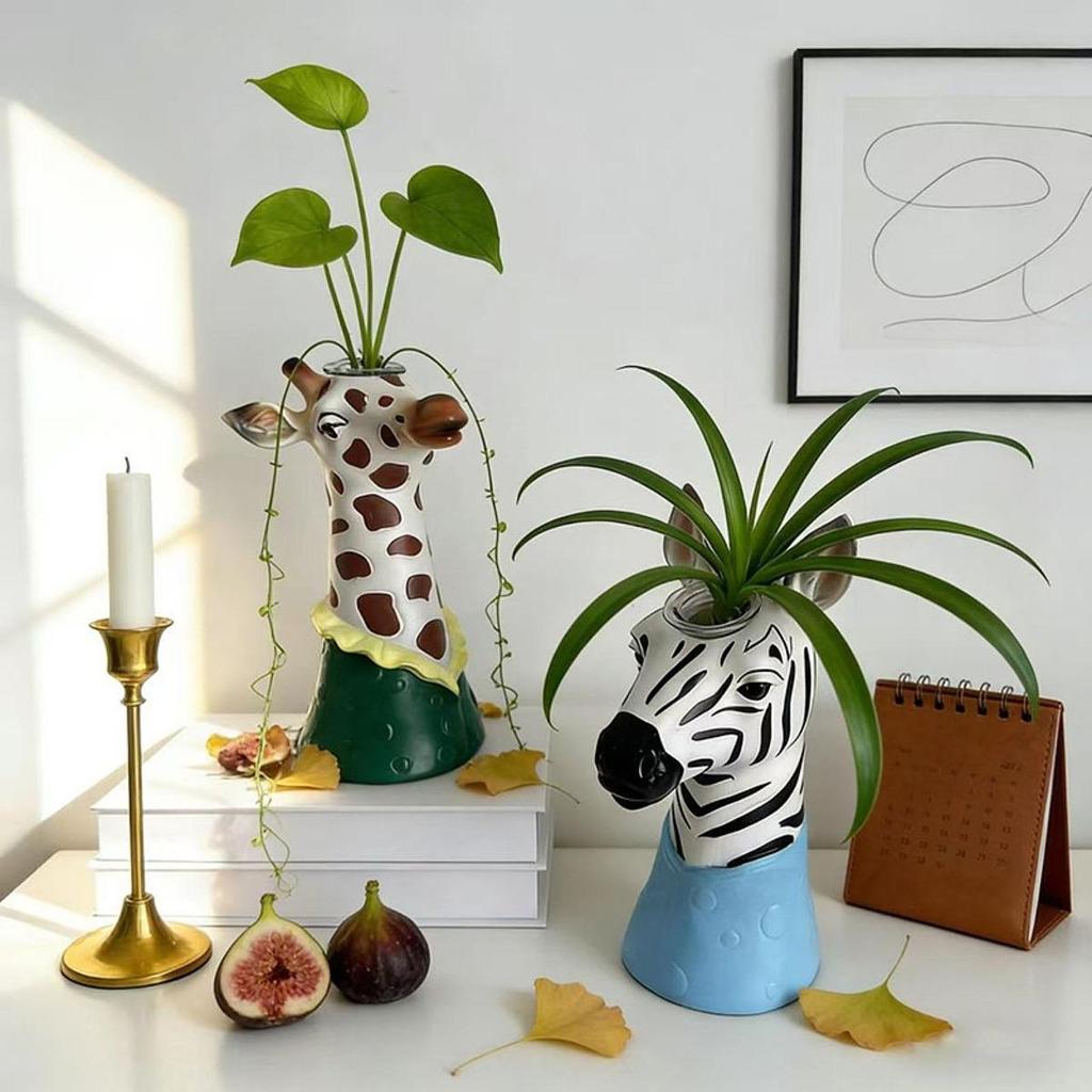 Animal Face Vase Home Decor Living Room Table Decoration Art Statue Ornaments,Creative,Dried Flower Vase Modern,