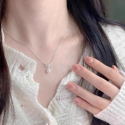 Bow Pearl Necklace Female Niche Design High-end Collarbone Chain Birthday Gift for Girlfriend
