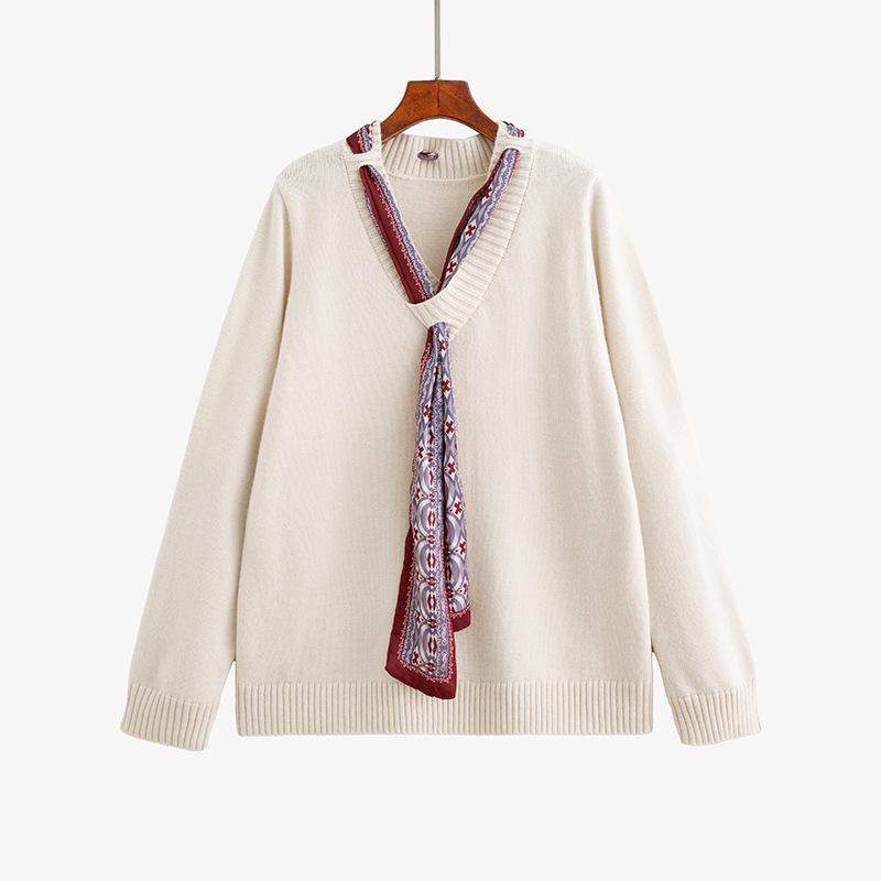 

Plus Size Women s V-Neck Silk Scarf Sweater, Winter 2025 Loose Knitwear XXXL (180-220 jin)