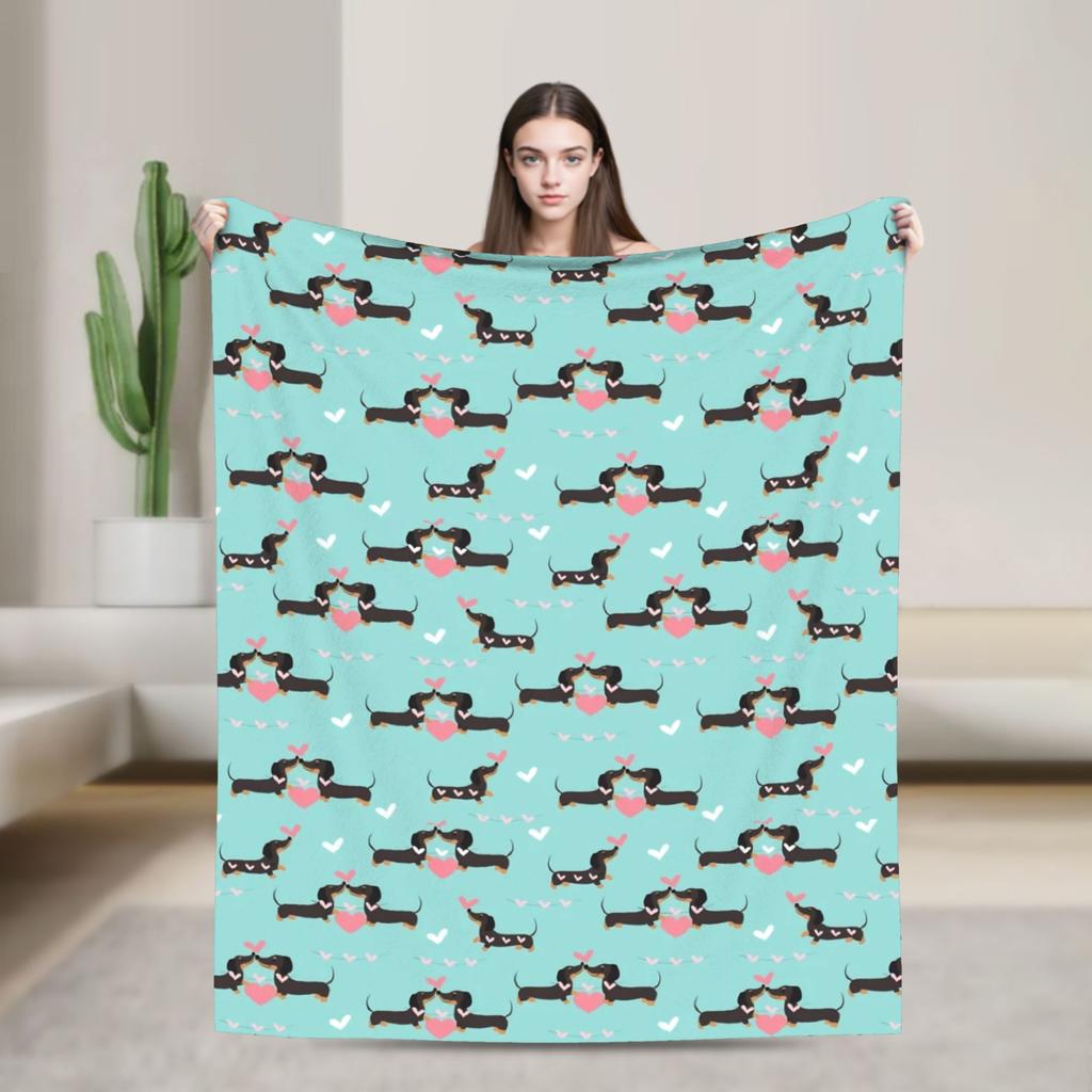 Dachshund Christmas Blanket Dogs Animal  Wool Throw Blanket Home Couch Printed Soft Warm Bedsprea