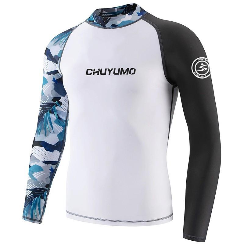 Mens Long Sleeve Rash Guard Swimwear Quick Dry UV Protection Surfing Diving Wetsuit Two-Tone Design