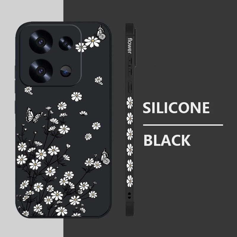 Flower Butterfly Print Myk Slim Case For Xiaomi 13T Poco X6 F6 X5 Redmi Note 13 12 11 Pro 10 Lens Beskyttelse Støtsikker Silikon lanyard telefondeksel
