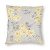 Yellow And Grey Flowers Pillowcase Polyester Linen Velvet Printed Zip Decor Room Cushion Cover