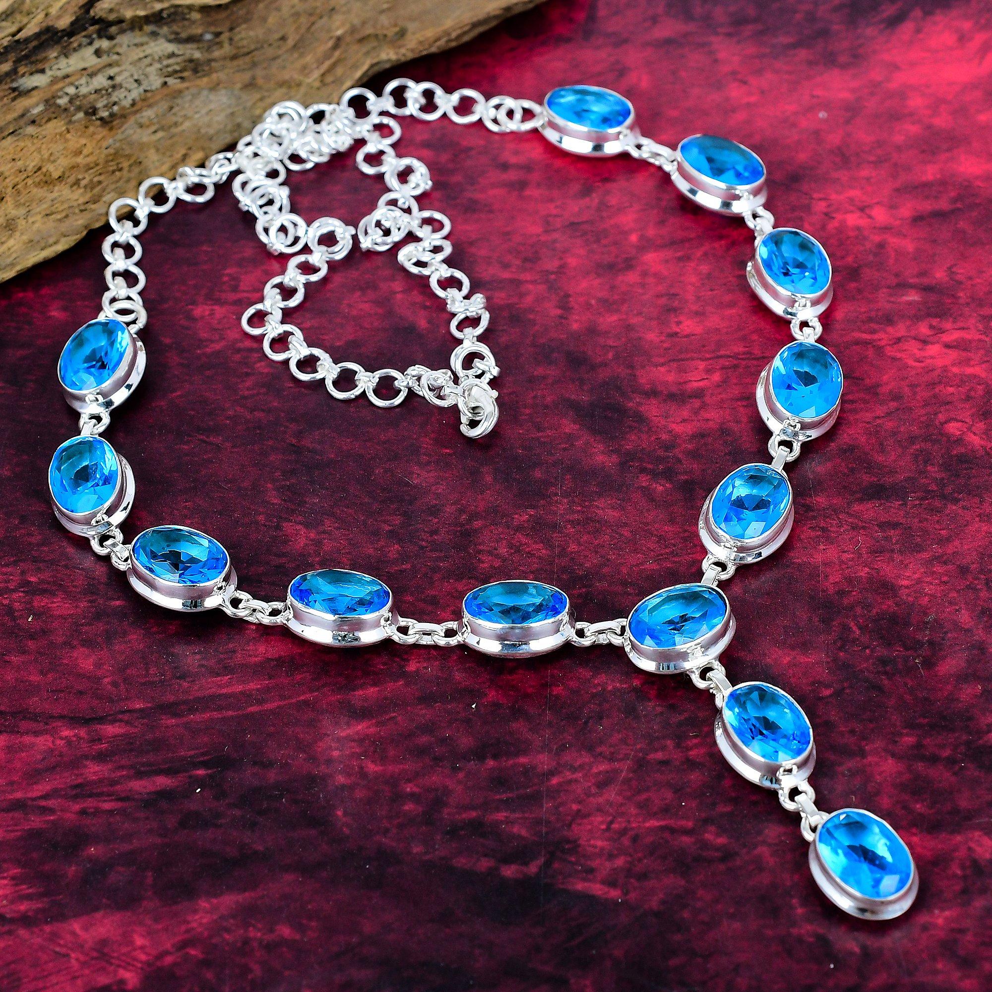 

Ожерелье из голубого топаза ручной работы, ожерелье из стерлингового серебра 925 пробы, антикварное украшение, для подарка на помолвку синий