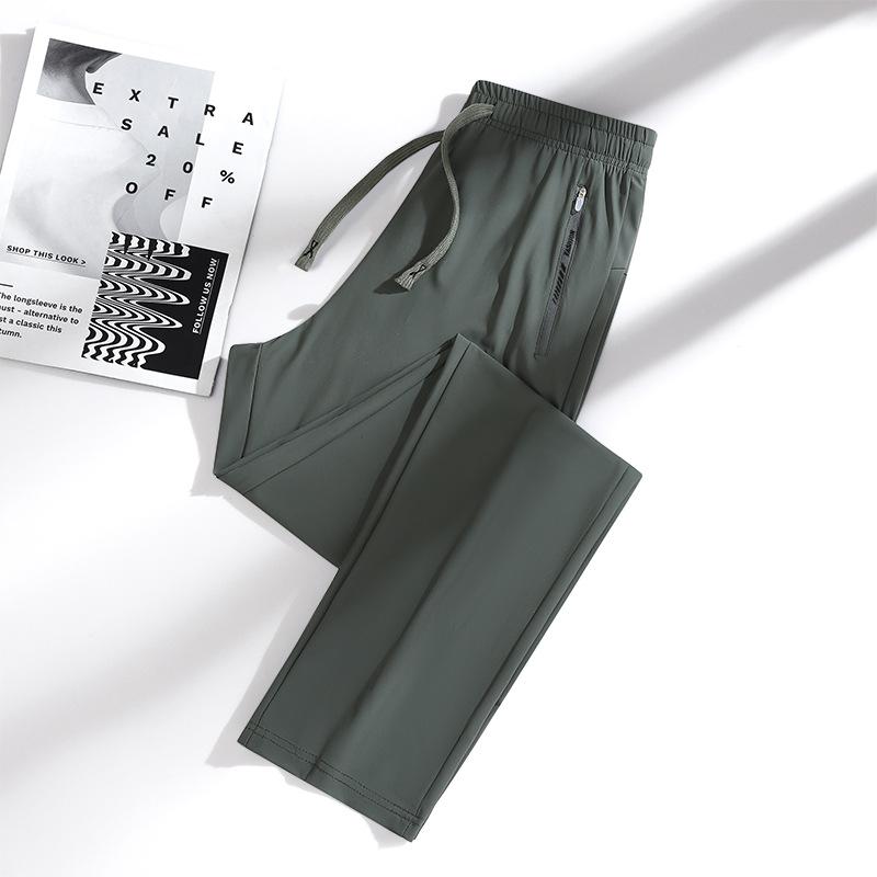 

Summer Ice Silk Men s Women s Pants Thin Loose Quick Drying Breathable Sports Straight Leg Tie Casual Pants 5XL