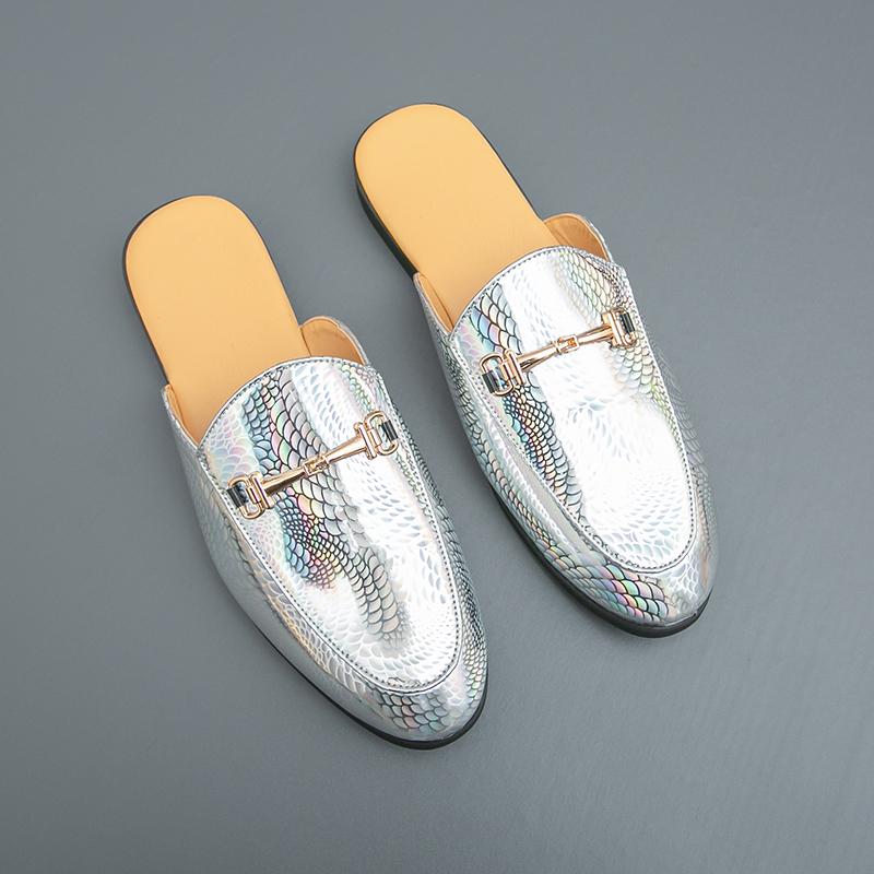 Fashion Patent Leather Brands Designer Mens Casual Business Italian Plus Size 46 Men Half Shoes Fashion Mules Man Social Slides Slippers