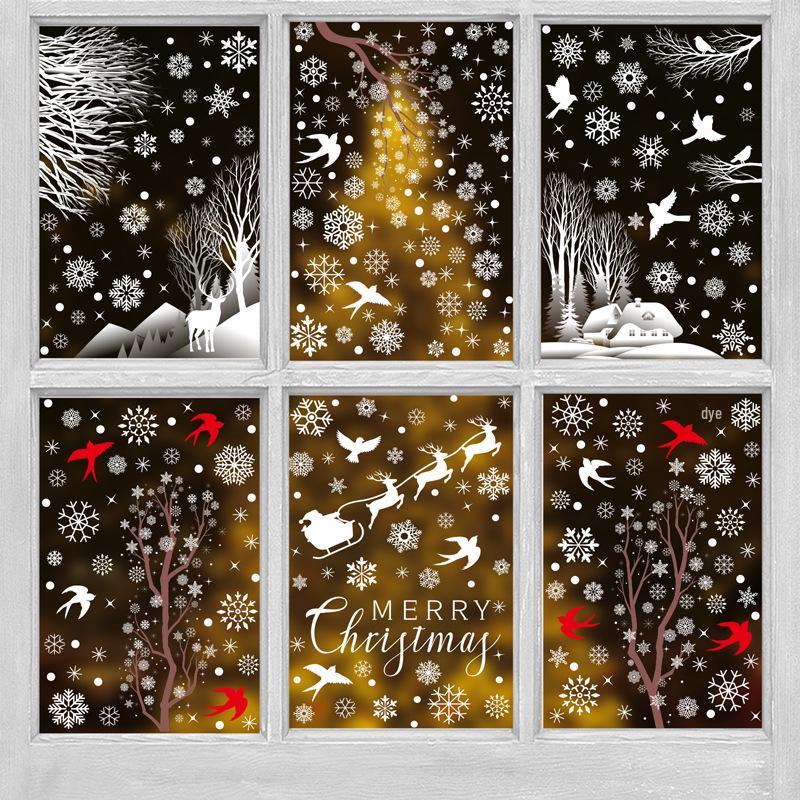 Snowflake Scene Christmas Window Stickers: Holiday Atmosphere Glass Decor