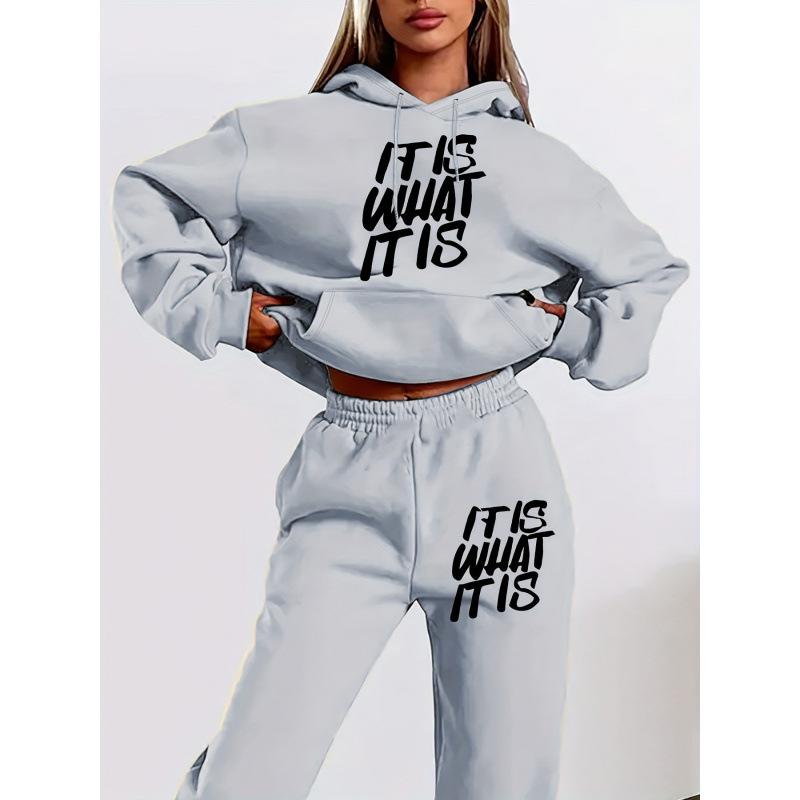 Shein Women's Casual Minimalist Autumn Long-Sleeve Hooded Sweatshirt Set