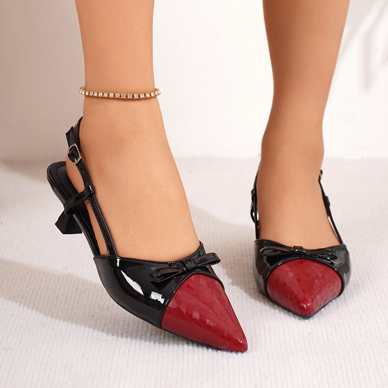 

Fashion 2025 Summer Buckle Strap Women s Slingbacks High Heels Classics Low Heel Shallow Bow Tie Pumps for Fashion Mixed Colors Dress 40 чёрный