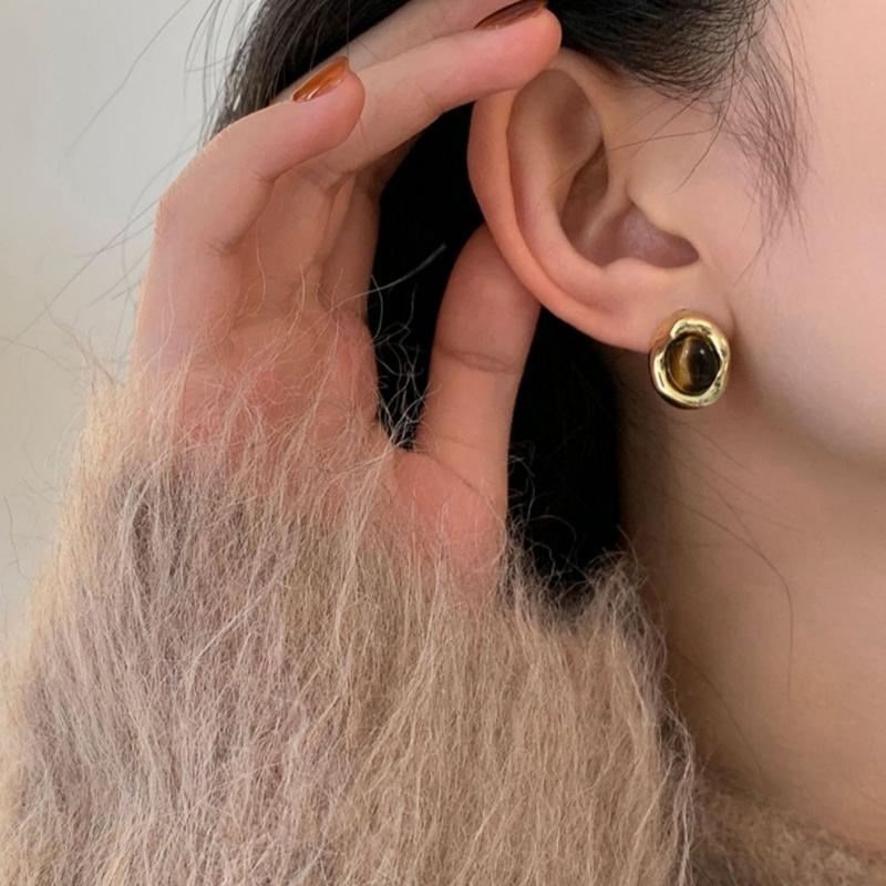 Trendy Tigers Eye Stone Metal Earrings For Women Lightweight Hypoallergenically Jewelry Ear Accessories Gift