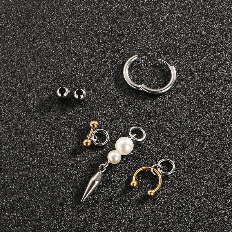 1Pcs Imitation Pearl Tassel Dangle Earrings Punk Gothic Stainless Steel Geometry Horseshoe Nail Rivet Earrings For Women Jewelry