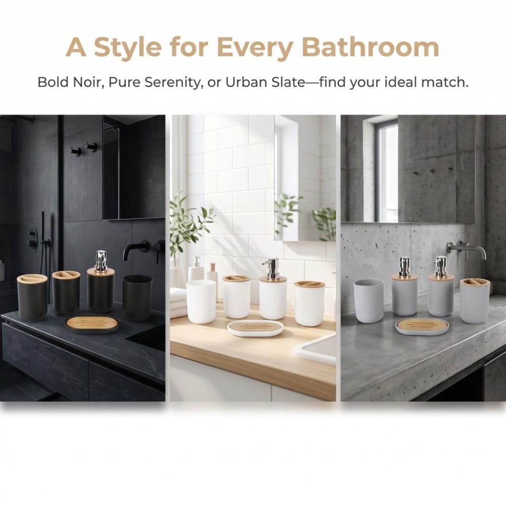 4-Piece Bathroom Accessory Set Plastic Bamboo Bathroom Supplies Set  Washroom Bathroom Counter