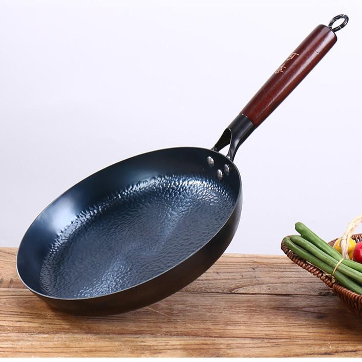 Patelnia Zhangqiu z łuską ryby, nieprzywierająca, z płaskim dnem, do smażenia stir-fry i omletów - Trwały, niepowlekany, ręcznie robiony wok