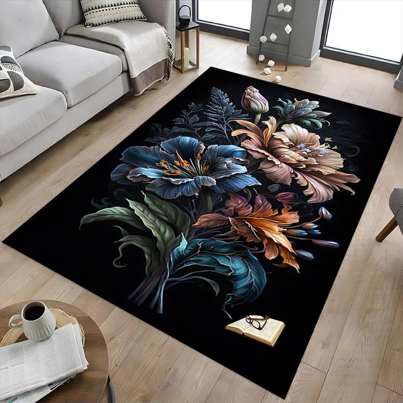 1pc Floral Artwork Carpet Anti Slip Polyester Floor Mat for office.Bedroom