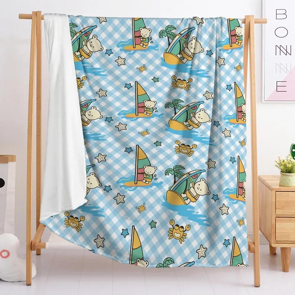 Kleines Segelboot Flanell Überwurfdecke Cartoon Bär Stern Muster Niedlicher Stil Für Kinder Mädchen Bett Sofa Couch Decke Weich Leicht