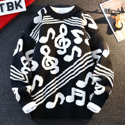Hot Selling Fashion Music Towel Embroidered Jacquard Loose Sweater Comfortable Couple Knitwear